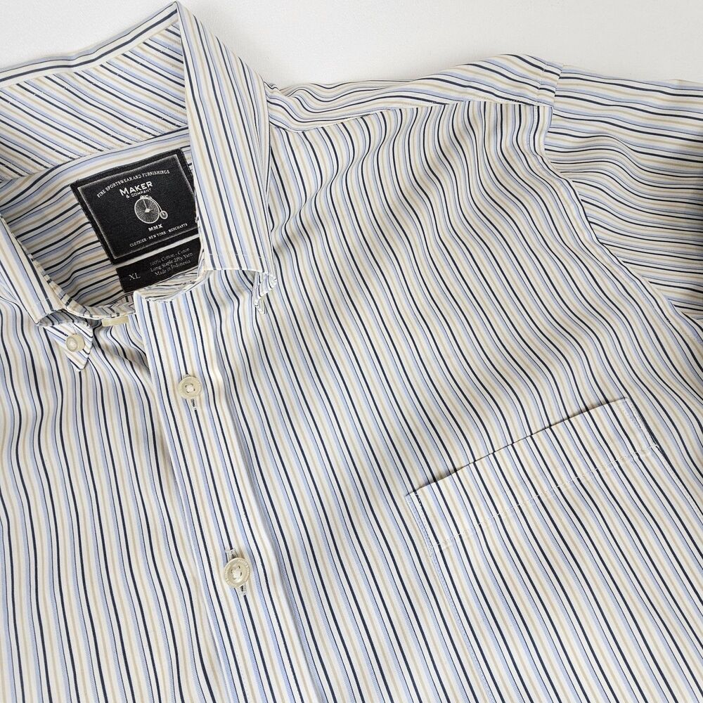 Maker & Company Men's XL Striped Button Up Shirt Long Sleeve 100% Cotton